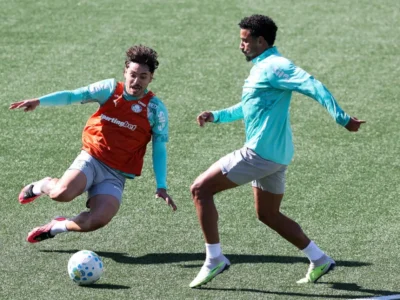 Brazilian soccer club Palmeiras trains for upcoming match